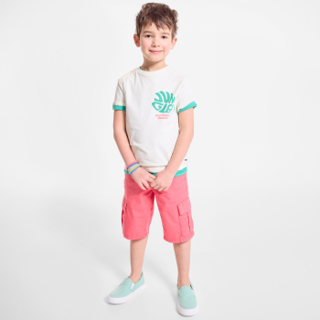 تيشيرت بطبعة عبارة وزخارف أوراق الشجر في الأمام والخلف أوف وايت للأولاد